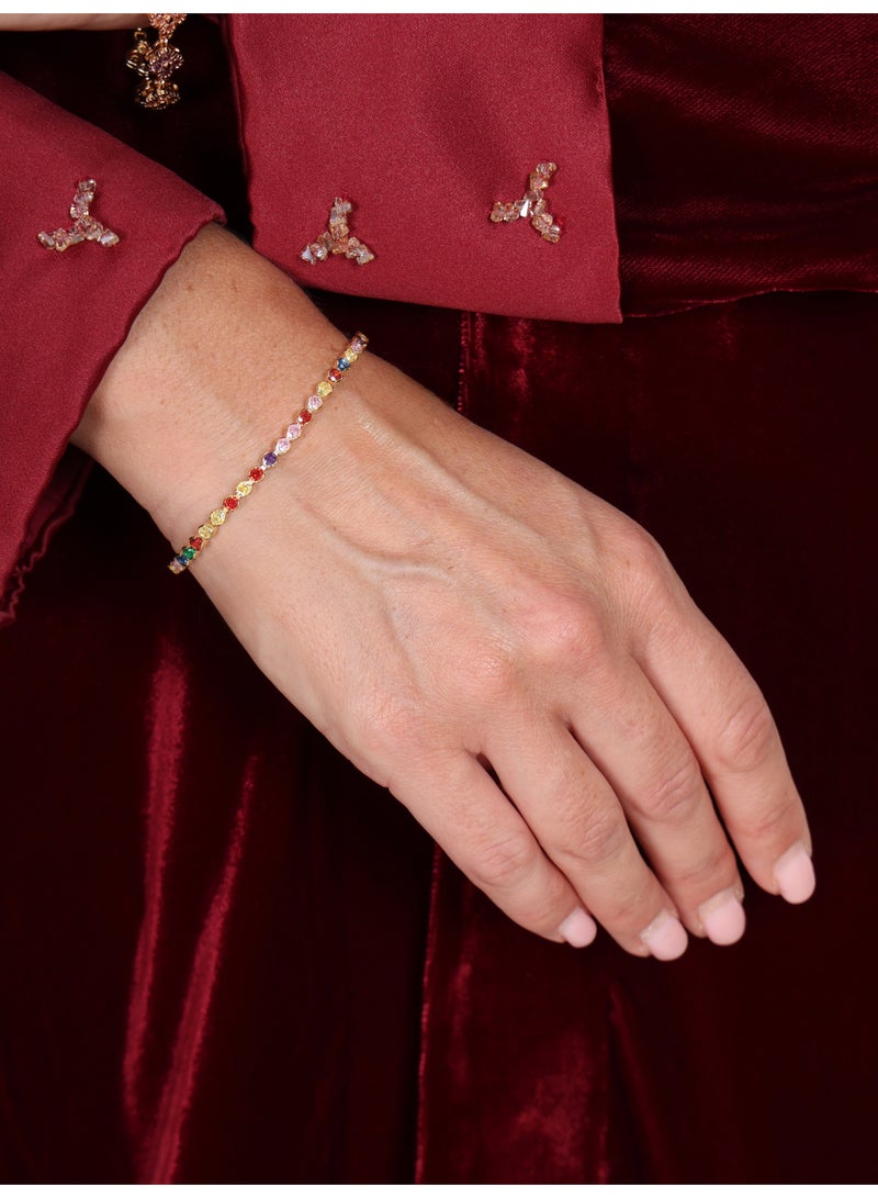 Gold Plated Tennis Bracelet with Multicolor Stones